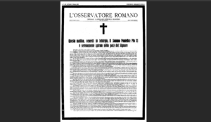 La copertina de L'Osservatore Romano dell'11 febbraio 1939
