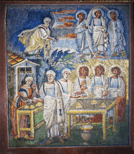 Abramo che accoglie i tre ospiti-angeli, 432-440, mosaico, Basilica di Santa Maria Maggiore, Roma