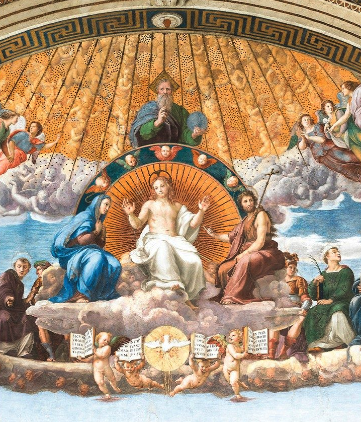Raffaello, Disputa del sacramento (dett), 1509, affresco, “Stanza della Segnatura”, Musei Vaticani, Città del Vaticano.