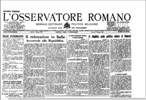 La prima pagina de L'Osservatore Romano del 7 giugno 1946