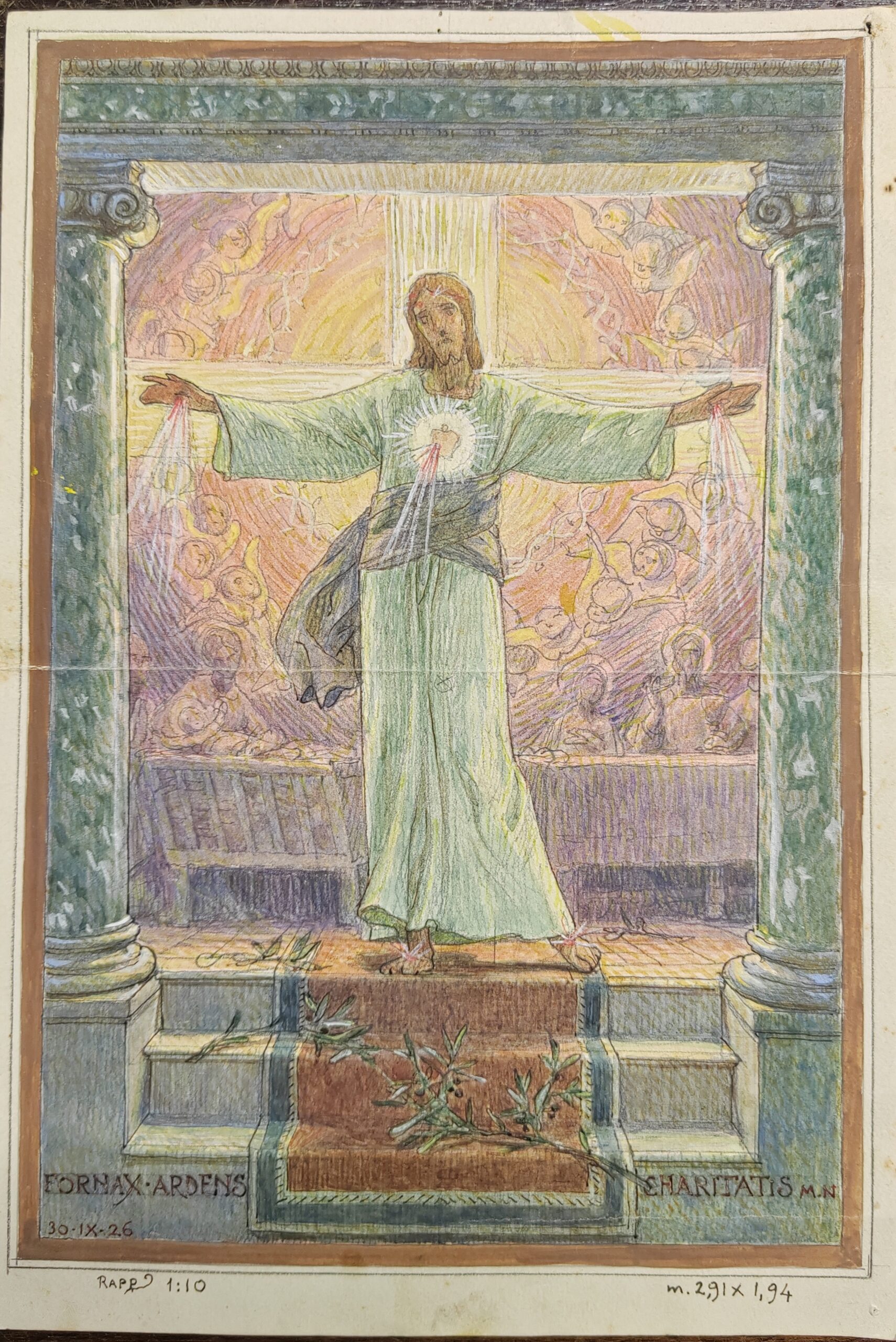 Biagio Biagetti, Sacro Cuore, studio, disegno a pastello conservato presso l'archivio de Museo Civico Palazzo Cento di Pollenza, datato 30 settembre 1926