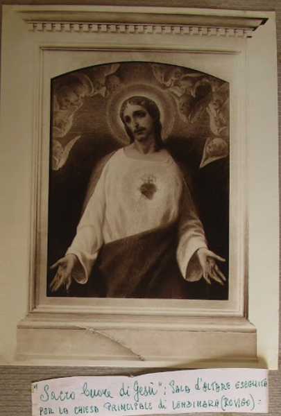La foto di un "Sacro Cuore" con l'appunto a mano di Biagetti che lo identifica come opera di Lendinara. Dall'archivio privato di Casa Biagetti